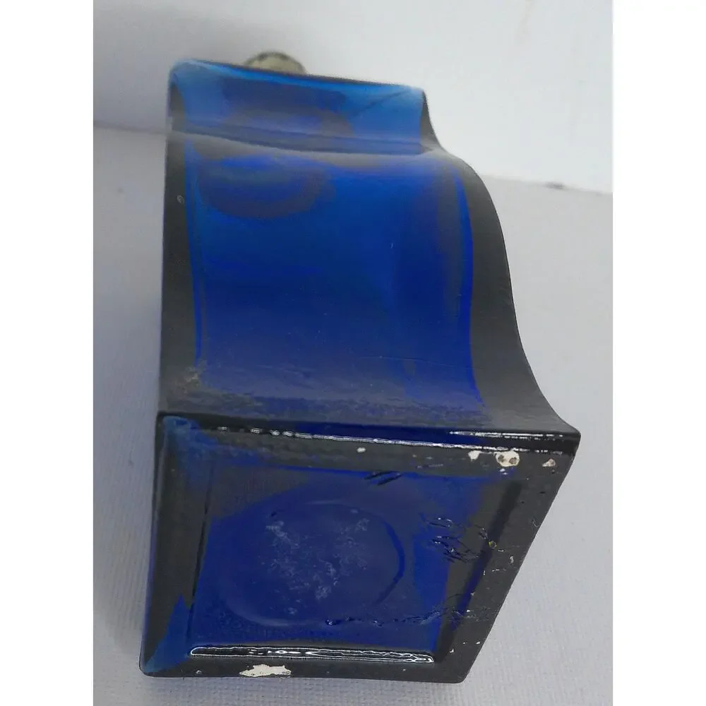 Cobalt Blue Wavy Glass Bottle Vase Hand Blown Recycled Style Decor